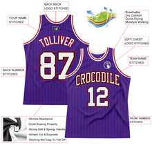 Load image into Gallery viewer, Custom Purple Black Pinstripe White-Red Authentic Basketball Jersey