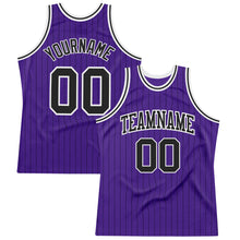 Load image into Gallery viewer, Custom Purple Black Pinstripe Black-White Authentic Basketball Jersey