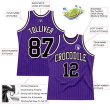 Load image into Gallery viewer, Custom Purple Black Pinstripe Black-Cream Authentic Basketball Jersey