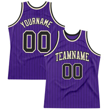 Load image into Gallery viewer, Custom Purple Black Pinstripe Black-Cream Authentic Basketball Jersey