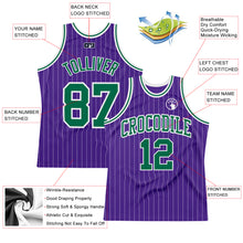 Load image into Gallery viewer, Custom Purple White Pinstripe Kelly Green Authentic Basketball Jersey