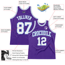 Load image into Gallery viewer, Custom Purple White Pinstripe White-Light Blue Authentic Basketball Jersey