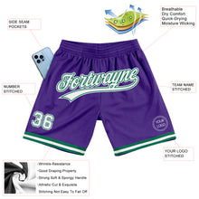 Load image into Gallery viewer, Custom Purple White-Kelly Green Authentic Throwback Basketball Shorts