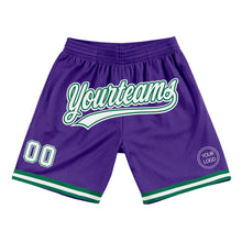 Load image into Gallery viewer, Custom Purple White-Kelly Green Authentic Throwback Basketball Shorts