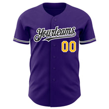 Load image into Gallery viewer, Custom Purple Black-Gold Authentic Baseball Jersey
