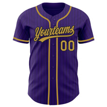 Load image into Gallery viewer, Custom Purple Black Pinstripe Old Gold Authentic Baseball Jersey