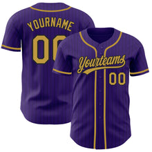 Load image into Gallery viewer, Custom Purple Black Pinstripe Old Gold Authentic Baseball Jersey