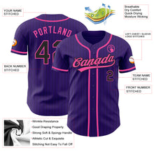 Load image into Gallery viewer, Custom Purple Black Pinstripe Pink Authentic Baseball Jersey