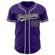 Load image into Gallery viewer, Custom Purple Black Pinstripe Gray Authentic Baseball Jersey