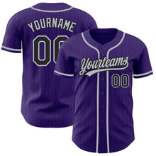 Load image into Gallery viewer, Custom Purple Black Pinstripe Gray Authentic Baseball Jersey