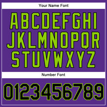Load image into Gallery viewer, Custom Purple Black Pinstripe Neon Green Authentic Baseball Jersey
