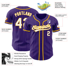 Load image into Gallery viewer, Custom Purple White Pinstripe Gold Authentic Baseball Jersey