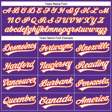 Load image into Gallery viewer, Custom Purple White Pinstripe Orange Authentic Baseball Jersey