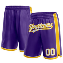 Load image into Gallery viewer, Custom Purple White-Yellow Authentic Basketball Shorts