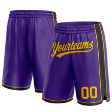 Load image into Gallery viewer, Custom Purple Gold-Black Authentic Basketball Shorts