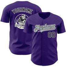 Load image into Gallery viewer, Custom Purple Black Silver-White Authentic Baseball Jersey