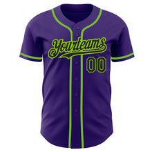 Load image into Gallery viewer, Custom Purple Black-Neon Green Authentic Baseball Jersey