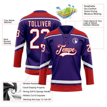 Load image into Gallery viewer, Custom Purple White-Red Hockey Lace Neck Jersey