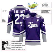 Load image into Gallery viewer, Custom Purple White-Gray Hockey Lace Neck Jersey