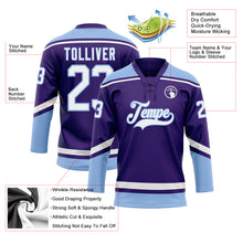 Load image into Gallery viewer, Custom Purple White-Light Blue Hockey Lace Neck Jersey