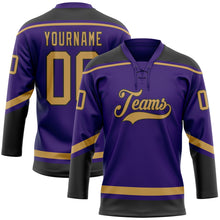 Load image into Gallery viewer, Custom Purple Old Gold-Black Hockey Lace Neck Jersey