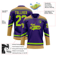 Load image into Gallery viewer, Custom Purple Neon Green-Old Gold Hockey Lace Neck Jersey