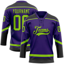 Load image into Gallery viewer, Custom Purple Neon Green-Black Hockey Lace Neck Jersey