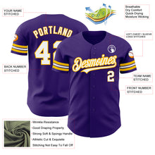 Load image into Gallery viewer, Custom Purple White-Gold Authentic Baseball Jersey