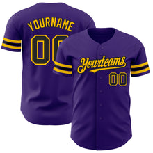 Load image into Gallery viewer, Custom Purple Black-Gold Authentic Baseball Jersey