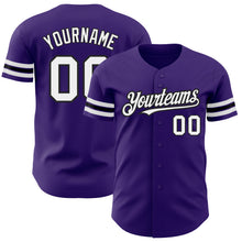 Load image into Gallery viewer, Custom Purple White-Black Authentic Baseball Jersey