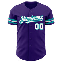 Load image into Gallery viewer, Custom Purple White-Teal Authentic Baseball Jersey