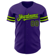Load image into Gallery viewer, Custom Purple Black-Neon Green Authentic Baseball Jersey