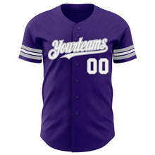 Load image into Gallery viewer, Custom Purple White-Gray Authentic Baseball Jersey