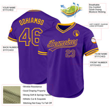 Load image into Gallery viewer, Custom Purple Gold Authentic Throwback Baseball Jersey
