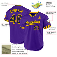 Load image into Gallery viewer, Custom Purple Black-Gold Authentic Throwback Baseball Jersey
