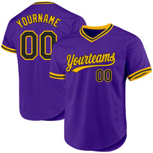 Load image into Gallery viewer, Custom Purple Black-Gold Authentic Throwback Baseball Jersey