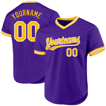 Load image into Gallery viewer, Custom Purple Gold-White Authentic Throwback Baseball Jersey
