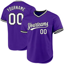 Load image into Gallery viewer, Custom Purple White-Black Authentic Throwback Baseball Jersey