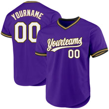 Load image into Gallery viewer, Custom Purple Old Gold-Black Authentic Throwback Baseball Jersey