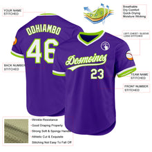 Load image into Gallery viewer, Custom Purple White-Neon Green Authentic Throwback Baseball Jersey