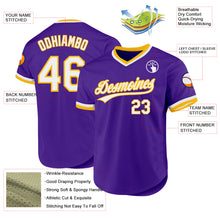 Load image into Gallery viewer, Custom Purple White-Gold Authentic Throwback Baseball Jersey