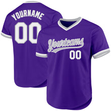 Load image into Gallery viewer, Custom Purple White-Gray Authentic Throwback Baseball Jersey