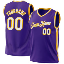 Load image into Gallery viewer, Custom Purple White-Gold Authentic Throwback Basketball Jersey