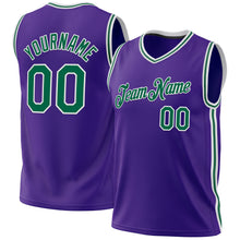 Load image into Gallery viewer, Custom Purple Kelly Green-White Authentic Throwback Basketball Jersey