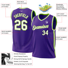 Load image into Gallery viewer, Custom Purple White-Neon Green Authentic Throwback Basketball Jersey