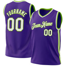 Load image into Gallery viewer, Custom Purple White-Neon Green Authentic Throwback Basketball Jersey