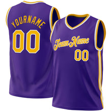 Load image into Gallery viewer, Custom Purple Gold-White Authentic Throwback Basketball Jersey