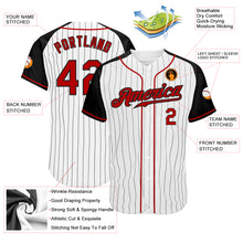 Load image into Gallery viewer, Custom White Black Pinstripe Red-Black Authentic Raglan Sleeves Baseball Jersey