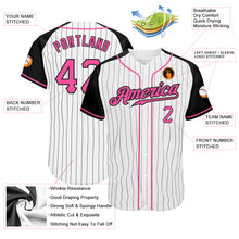 Load image into Gallery viewer, Custom White Black Pinstripe Pink-Black Authentic Raglan Sleeves Baseball Jersey