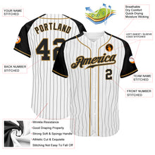 Load image into Gallery viewer, Custom White Black Pinstripe Black-Old Gold Authentic Raglan Sleeves Baseball Jersey